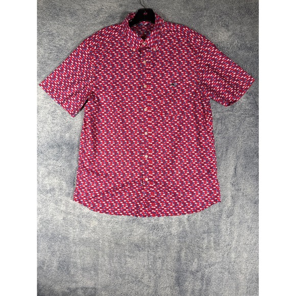 Vineyard Vines Other - Vineyard Vines Mens Medium Performance Fish Print Short Sleeve Button Down Shirt